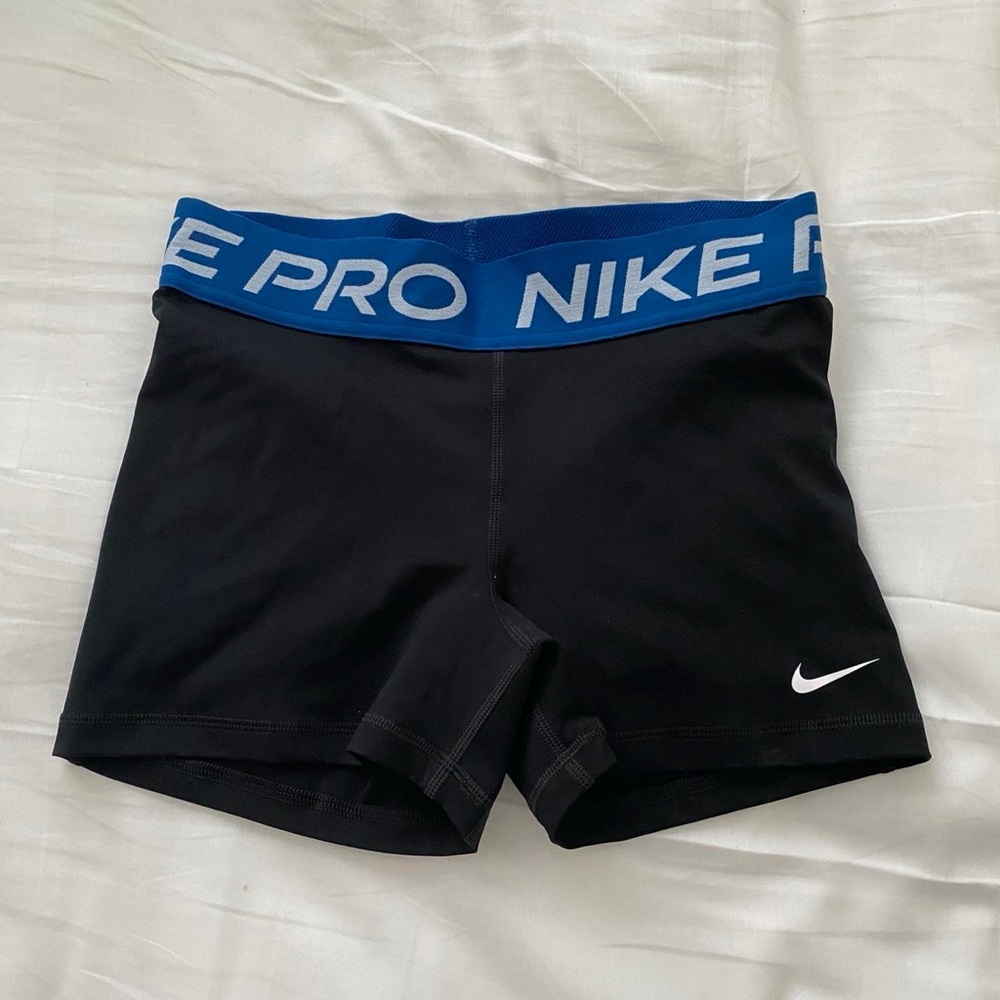 Nike Pro Black Shorts with Blue Waistband
